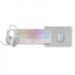 Mars Gaming MCP124PRO Combo RGB 4en1 Teclado H-Mech Ratón Auriculares Alfombrilla Español Blanco