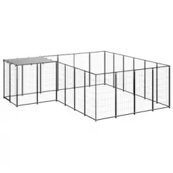 Perrera Exterior | Jaula Para Perro | Parque Para Mascotas Negra 8,47 M² Acero Cfw784011