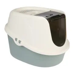 Arenero cubierto TIAKI Teala para gatos - blanco / verde azulado