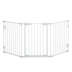 PawHut Barrera para Perros Plegable Valla para Mascotas de 3 Paneles con Cierre Inteligente Barrera de Seguridad para Escalera Pasillo 180x74,5 cm Blanco