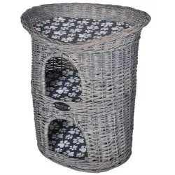 Cama de mimbre con doble altura para gatos color Gris