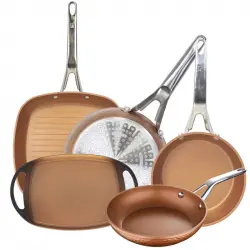 San Ignacio Origen Juego 3 Sartenes 20-24-28cm + Asador Grill 28cm+ Asador Oval 36cm Aluminio Forjado Aptas para Inducción