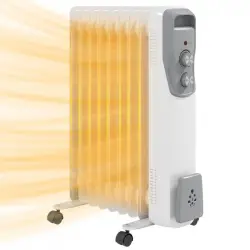 Homcom Radiador De Aceite Silencioso 2000w Con Ruedas Para 25 M² Blanco