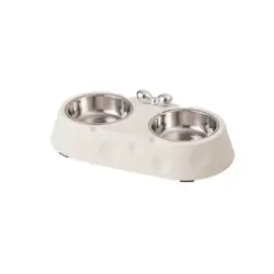 UAMLY Juego de cuencos dobles de acero inoxidable para gatos - blanco