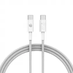 PcCom Essential Cable USB-C a USB-C 65W Carga Rápida Nylon Trenzado Blanco