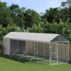 Perrera De Exterior | Jaula Para Perro | Parque Para Mascotas Con Toldo Acero Galvanizado Plata 2x10x2,5m Cfw783762