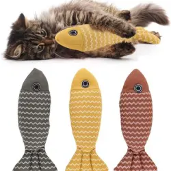 ZooVenture  gatos forma pez hierba gatera - Algodón lino, 3 colores - Gris - Borgoña - Amarillo