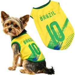 HausPets Camiseta de fútbol para perros - Brasil - Brasil-S