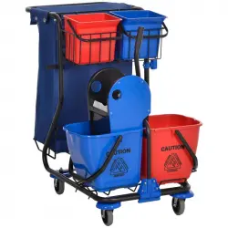 Homcom Carro de Limpieza con Bolsa de Basura Cubos 93x80x97cm Rojo/Azul