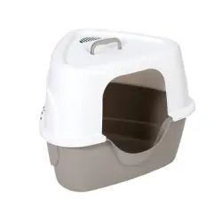Arenero cubierto Basics para gatos - gris / blanco