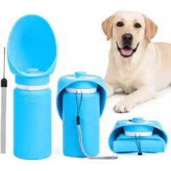 HausPets Botella agua plegable silicona perros, 550 ml, BPA, prueba fugas - Azul