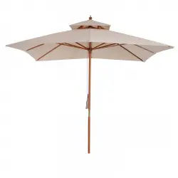 Outsunny Sombrilla de Jardín 3x3x3 m Parasol de Jardín de Bambú con Doble Techo Sistema de Polea Impermeable para Terraza Balcón Exterior Beige