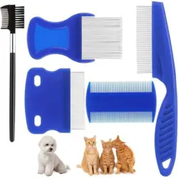 Pawffee 5 peines antipulgas de acero inoxidable, dientes finos, aseo - 1 pieza