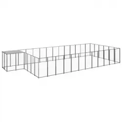 Perrera Exterior | Jaula Para Perro | Parque Para Mascotas Negra 22,99 M² Acero Cfw783997