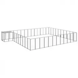 Perrera Exterior | Jaula Para Perro | Parque Para Mascotas Negra 37,51 M² Acero Cfw784003