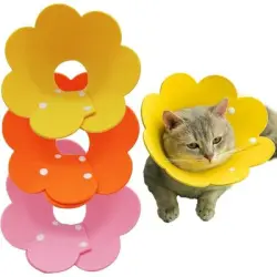 ZooVenture Collares de convalecencia con diseño de gato y flor (3 piezas) - Juego de 3 piezas: Amarillo + Naranja + Rosa