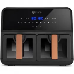 Amsta AMDF9ADVB Fridora de Aire sin Aceite 9L con Ventana Transparente y Doble Cesta 1700W Negra