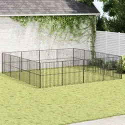 Corralito Para Perros | Perrera Exterior Con 16 Paneles Acero Galvanizado Negro Cfw755814