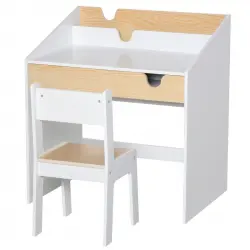 Homcom Escritorio para Niños Con Silla 70x50x75 Cm Blanco y Natural