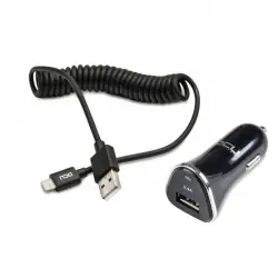 DCU Tecnologic Pack Cargador Coche USB 2.4A + Cable Lightning Rizado 1.5m