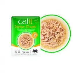 Catit Divine Shreds - Sopas De Pollo Para Gatos - Higado Y Brocoli, 18 Sobres X 75 Gr