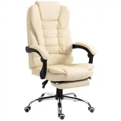 Homcom Silla De Oficina Reclinable Con Altura Ajustable Tapizada En Pu Crema