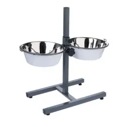 Comedero doble TIAKI con soporte ajustable - 2 x 875 ml, 17 cm de diámetro