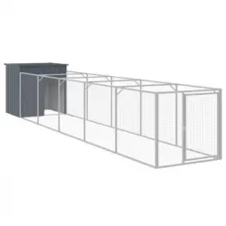 Caseta Perros Con Corral Acero Galvanizado Gris 110x609x110 Cm Vidaxl