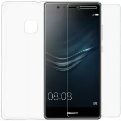 Avizar Funda Silicona Transparente + Cristal Templado para Huawei P9