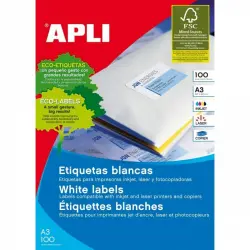 Apli 11352 Etiquetas Adhesivas A3 Blanco 100 Unidades