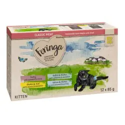 Feringa Classic Meat Menu Kitten en bolsitas 24 x 85 g - Pack Ahorro - Pack mixto 1: Pavo, Pollo y ternera, Conejo y pollo, Salmón y pollo