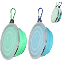 HausPets cuencos plegables con tapa de altura ajustable, ligeros senderismo - azul+verde