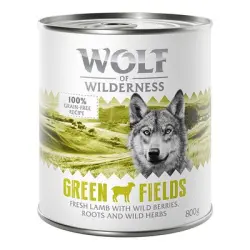 Wolf of Wilderness 6 x 800 g - Green Fields, con cordero