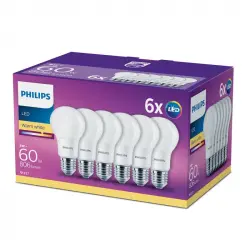 Philips Pack 6x Bombillas LED 60W A60 E27 Luz Blanca Cálida