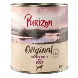 Purizon Adult 6 x 800 g comida húmeda sin cereales para perros - Filete de pollo con pato, zanahorias y moras
