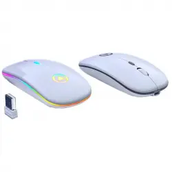 Kinsi A2 Ratón Silencioso Iluminado RGB Recargable Blanco