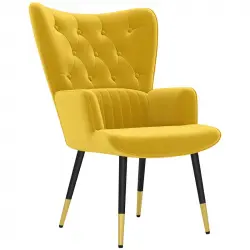 Homcom Sillón Individual Tapizado En Terciopelo Con Respaldo Alto Amarillo