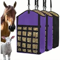 ZooVenture Juego de sacos de heno para caballos, cabras, ovejas y burros - Morado + Negro