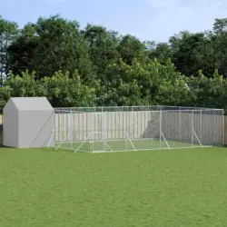 Perrera De Exterior | Jaula Para Perro | Parque Para Mascotas Con Toldo Acero Galvanizado Plata 10x6x2,5m Cfw783759