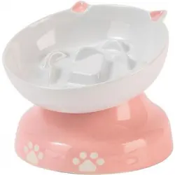Y Yhy Comedero Lento Para Perros Y Gatos, Cuenco Elevado Inclinado Para Gatos, Rosa Y Blanco