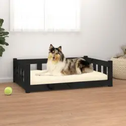 Cama Para Perros Madera Maciza De Pino Negro 95,5x65,5x28 Cm