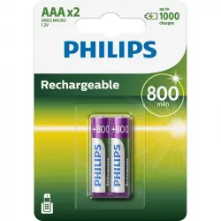 Philips Pack 2 Pilas Recargables 800mAh AAA HR03