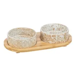 Set de comederos Trixie de cerámica y bambú - 2 x 300 ml, 30 x 6 x 12 cm (L x An x Al)