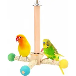 ZooVenture  de percha giratoria para pájaros de madera natural - 4 soportes