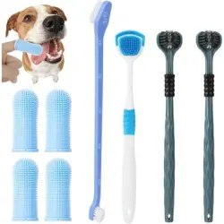 HausPets 8 cepillos dentales perro – Triple cabeza + dedos - 8 piezas