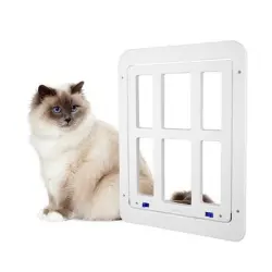Pawffee Gatera magnética blanca con mosquitera, fácil instalación. - 1 pieza