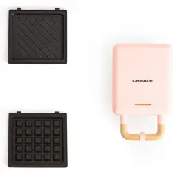 Create Stone Studio Sandwichera Grill Y Gofrera Intercambiable Individual 600W Rosa Pastel