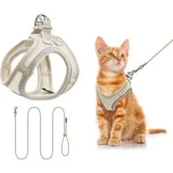 HausPets Arnés y correa para gato/perro, 255 cm, malla reflectante, beige - Artículo 1