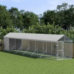 Perrera De Exterior | Jaula Para Perro | Parque Para Mascotas Con Toldo Acero Galvanizado Plata 2x14x2,5m Cfw783766