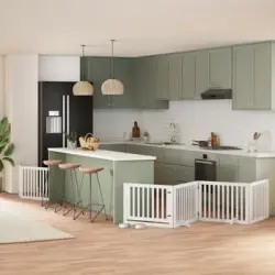 Puerta De Perros Plegable 8 Paneles Madera Álamo Blanca 640 Cm